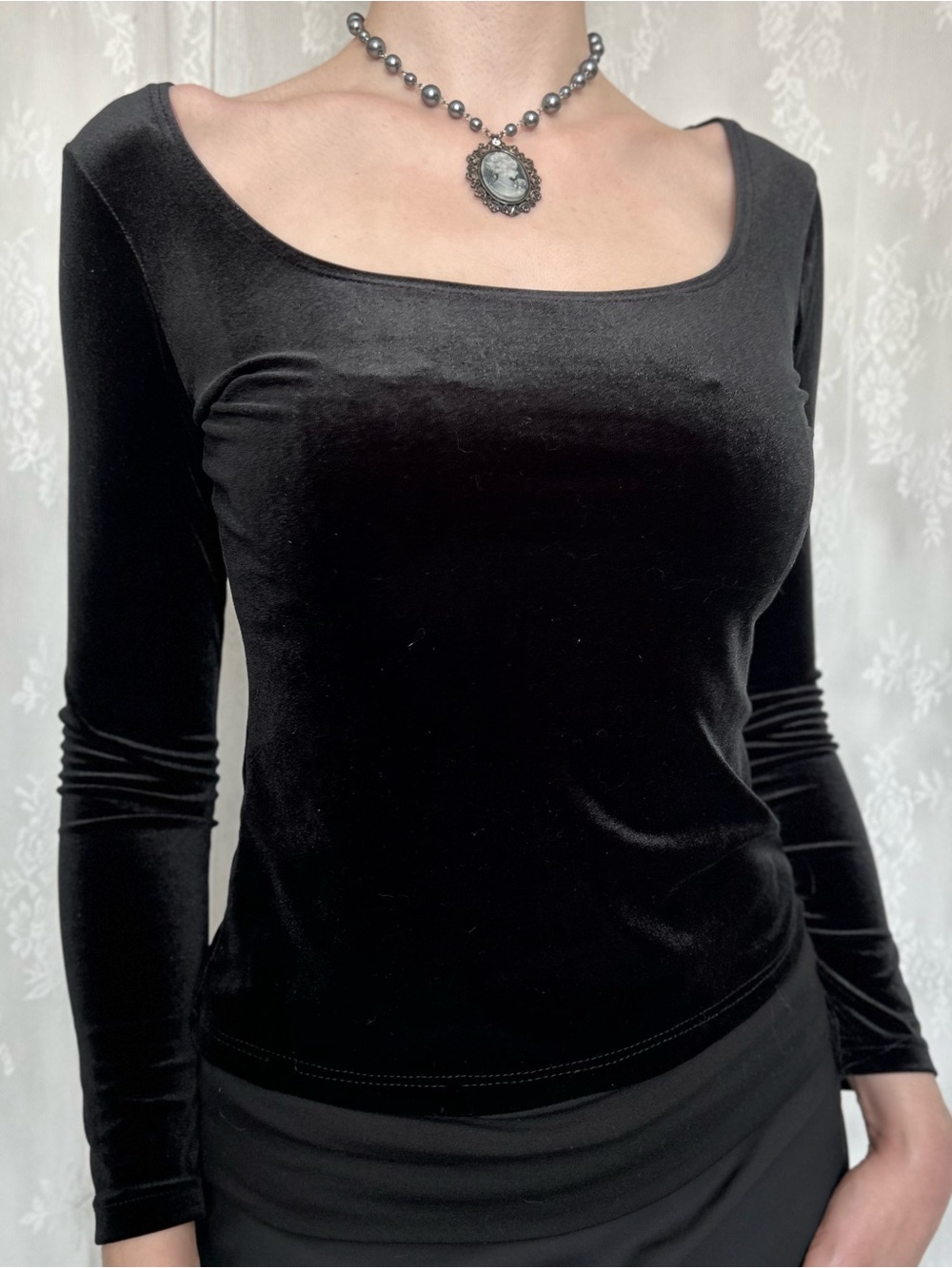 Whimsygoth Vamp Black Velvet Blouse